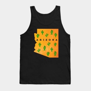 Arizona State Map with Sunset Sky and Cactus Tank Top